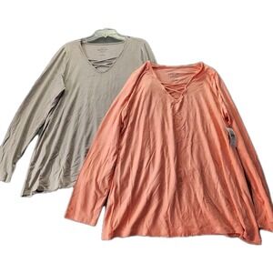 SET of 2 NEW Torrid Super Soft Tunic V Neck T Shirt Women 1X Knit Gray Coral NWT